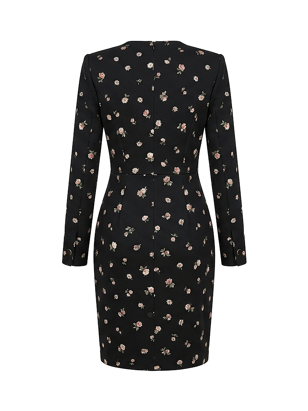 Zyliachic Ponte V-Neck Blazer Dress with Tailored Floral Elegance — Workwear Style - Black Back