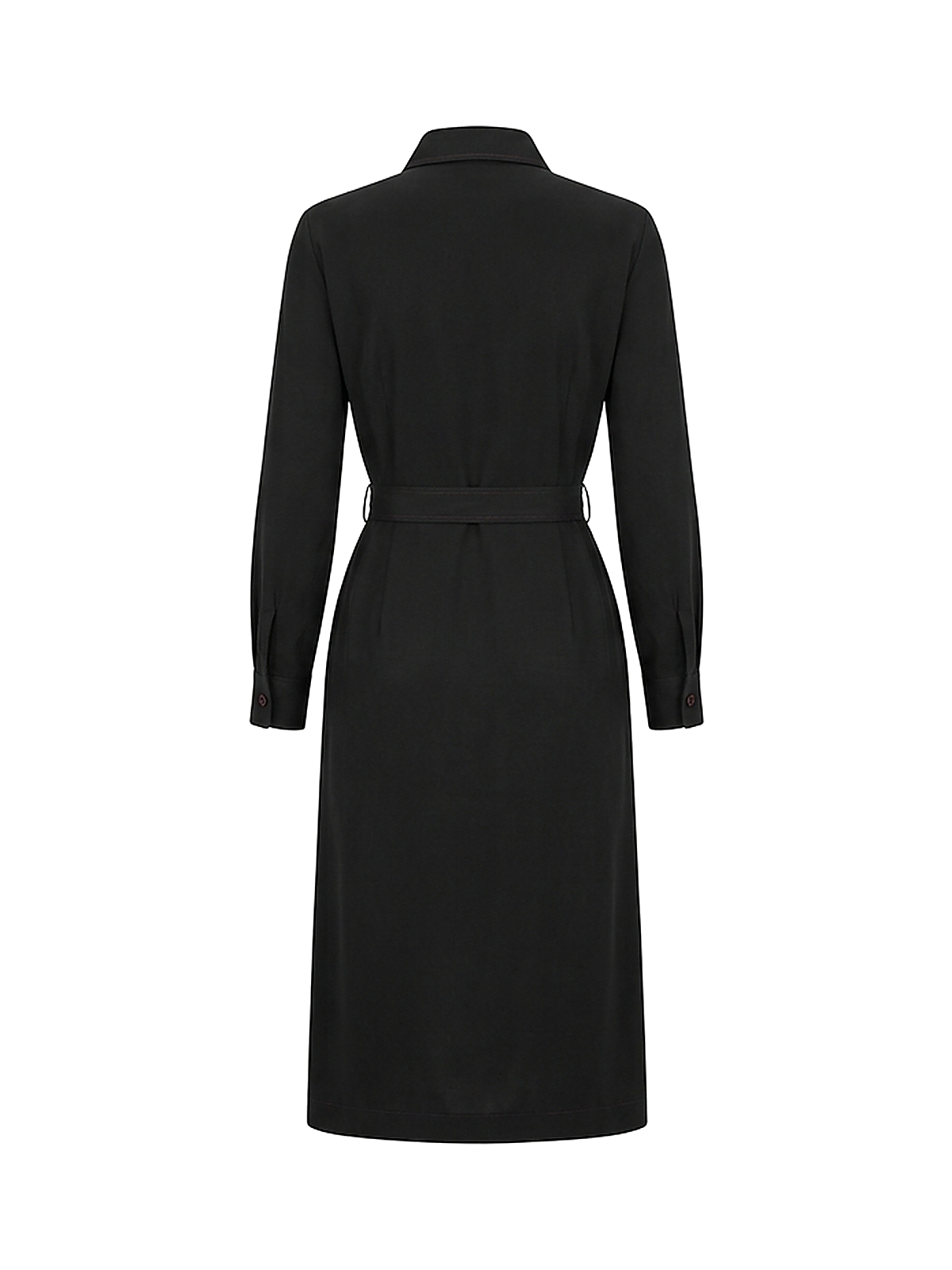 Zyliachic Tencel/Lyocell Collar Shirt Dress with Adjustable Belt — Office-Ready Elegance - Black Back