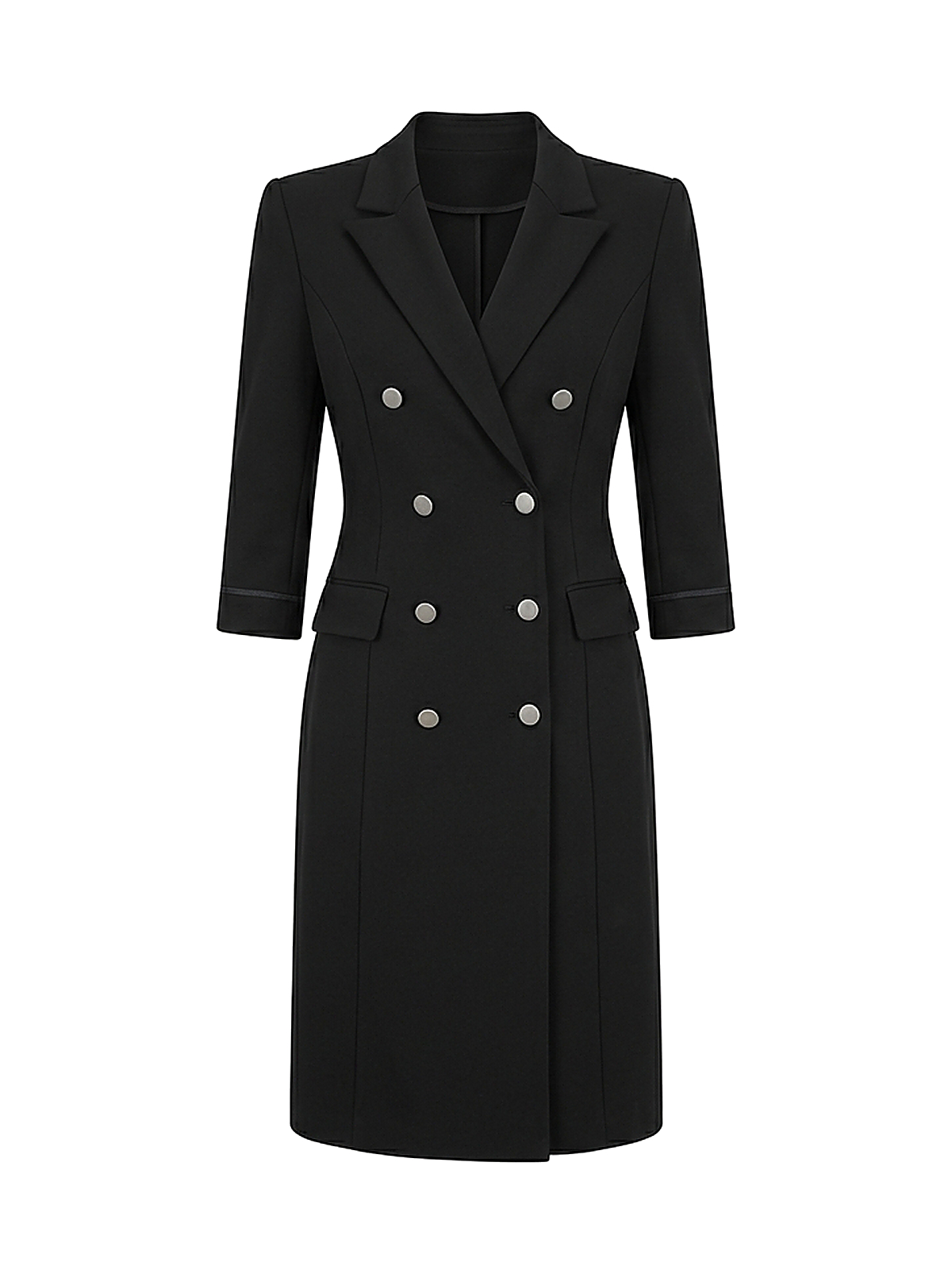 Zyliachic Ponte V-Neck Blazer Dress with 3/4 Sleeves — Sophisticated Office Style - Black