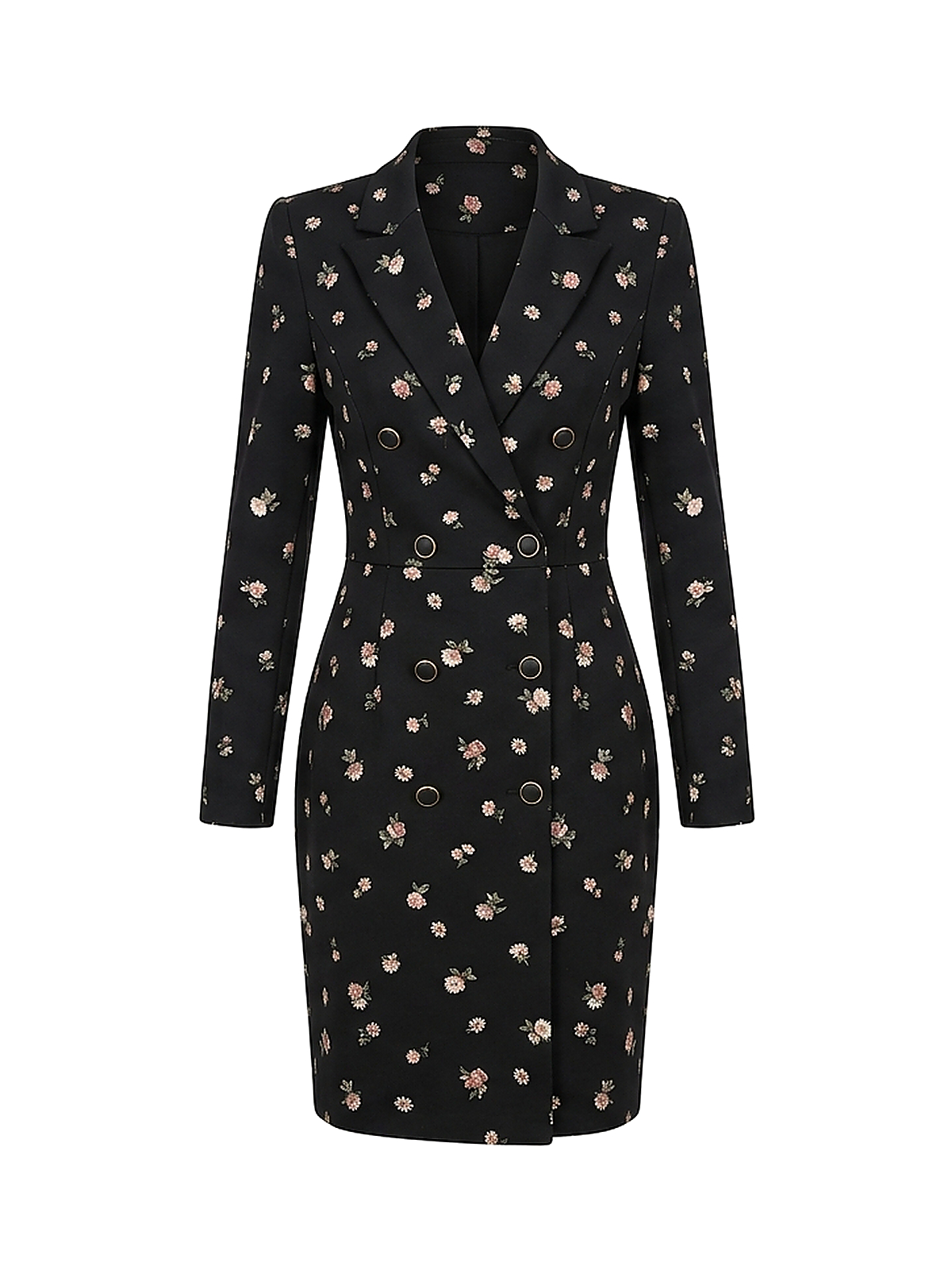 Zyliachic Ponte V-Neck Blazer Dress with Tailored Floral Elegance — Workwear Style - Black