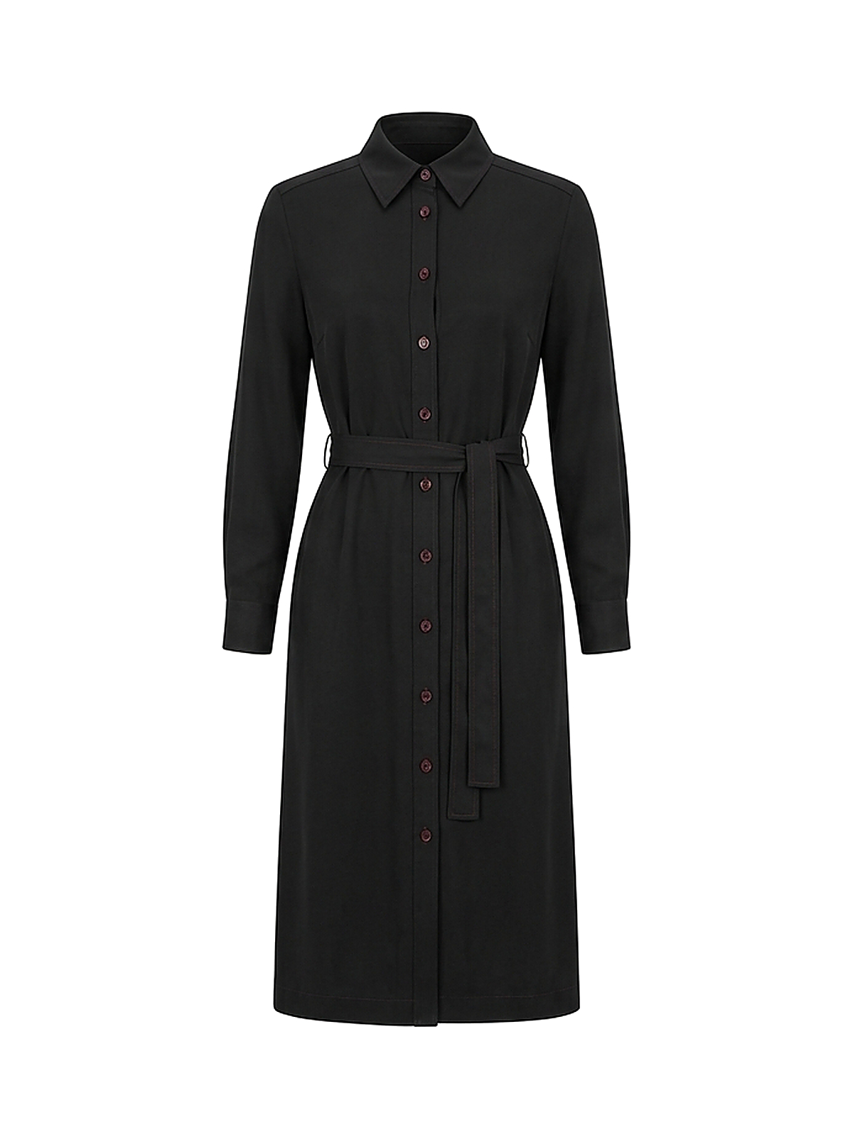 Zyliachic Tencel/Lyocell Collar Shirt Dress with Adjustable Belt — Office-Ready Elegance - Black