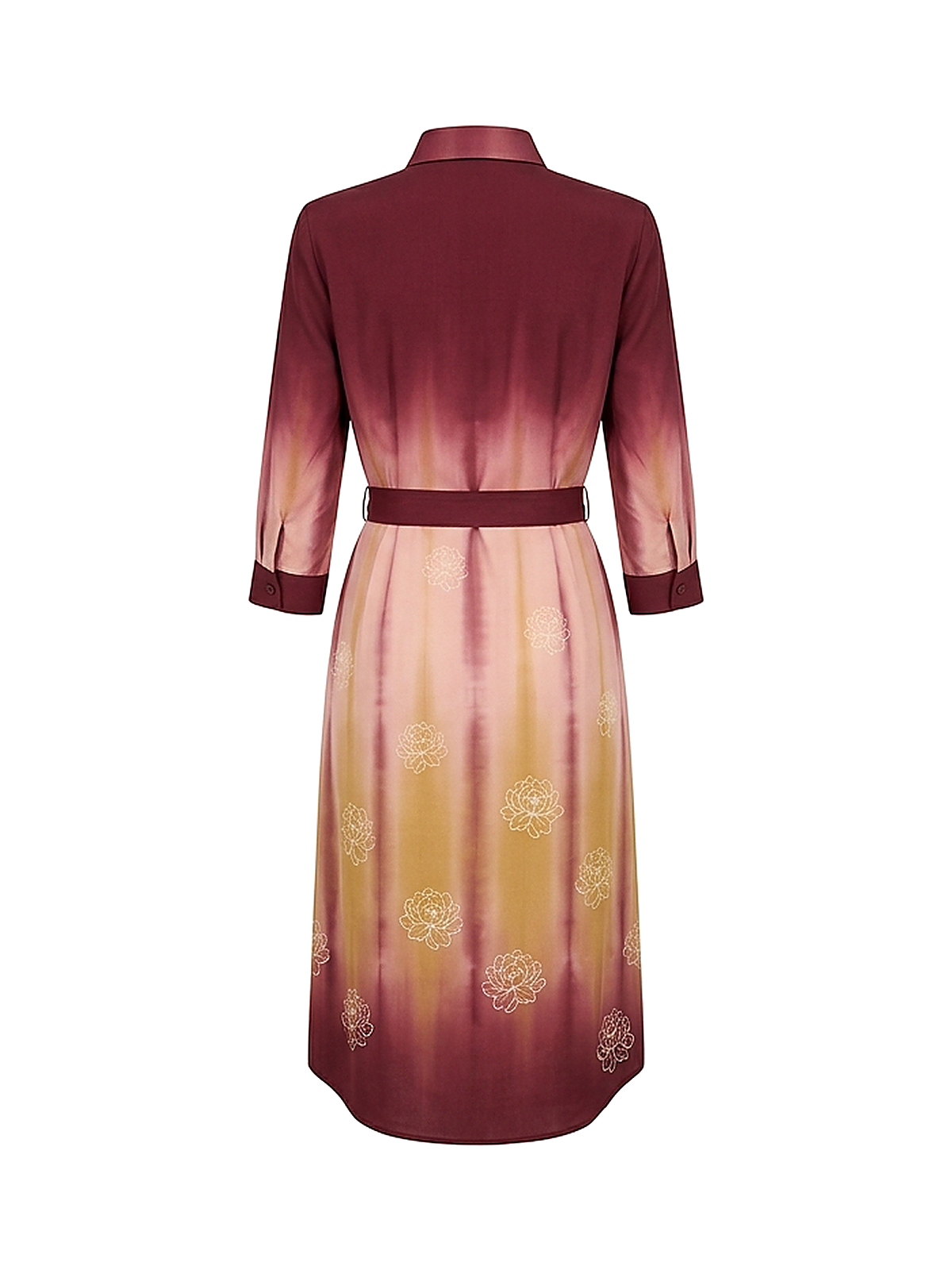 Zyliachic Tencel/Lyocell Collar Shirt Dress with 3/4 Sleeves — Office-Ready Elegance - Maroon Back