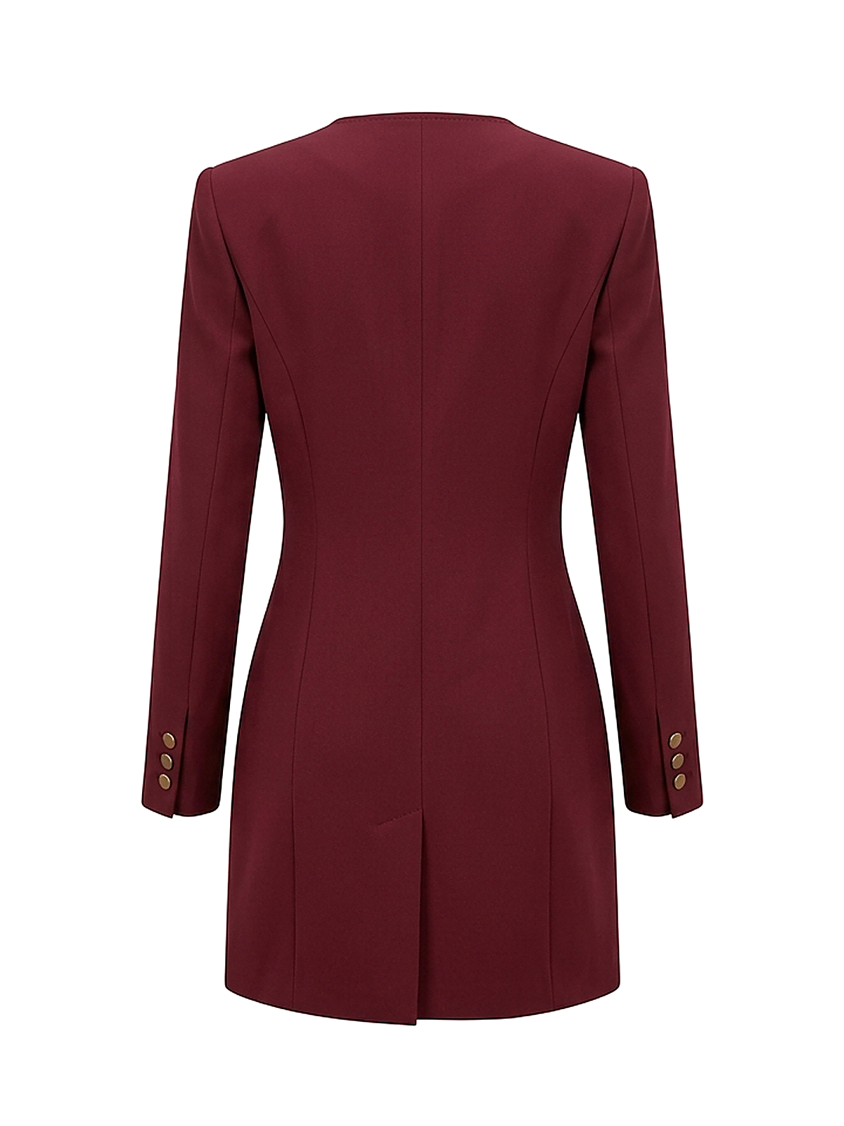 Zyliachic Crepe V-Neck Blazer Dress with Gold-Tone Buttons — Modern Office Refinement - Maroon Back