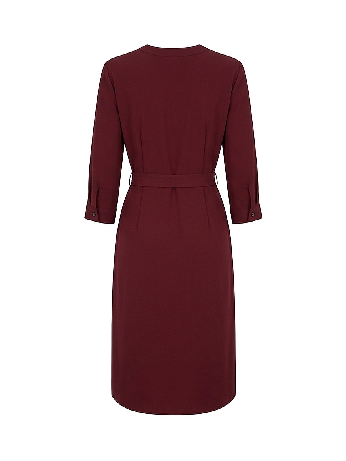 Zyliachic Crepe V-Neck Shirt Dress with Cinched Waist for Modern Office Style - Maroon Back