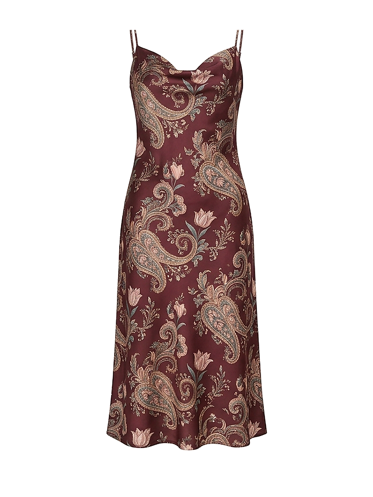 Zyliachic Matte Satin Cowl Neck Slip Dress for the Modern Office - Maroon