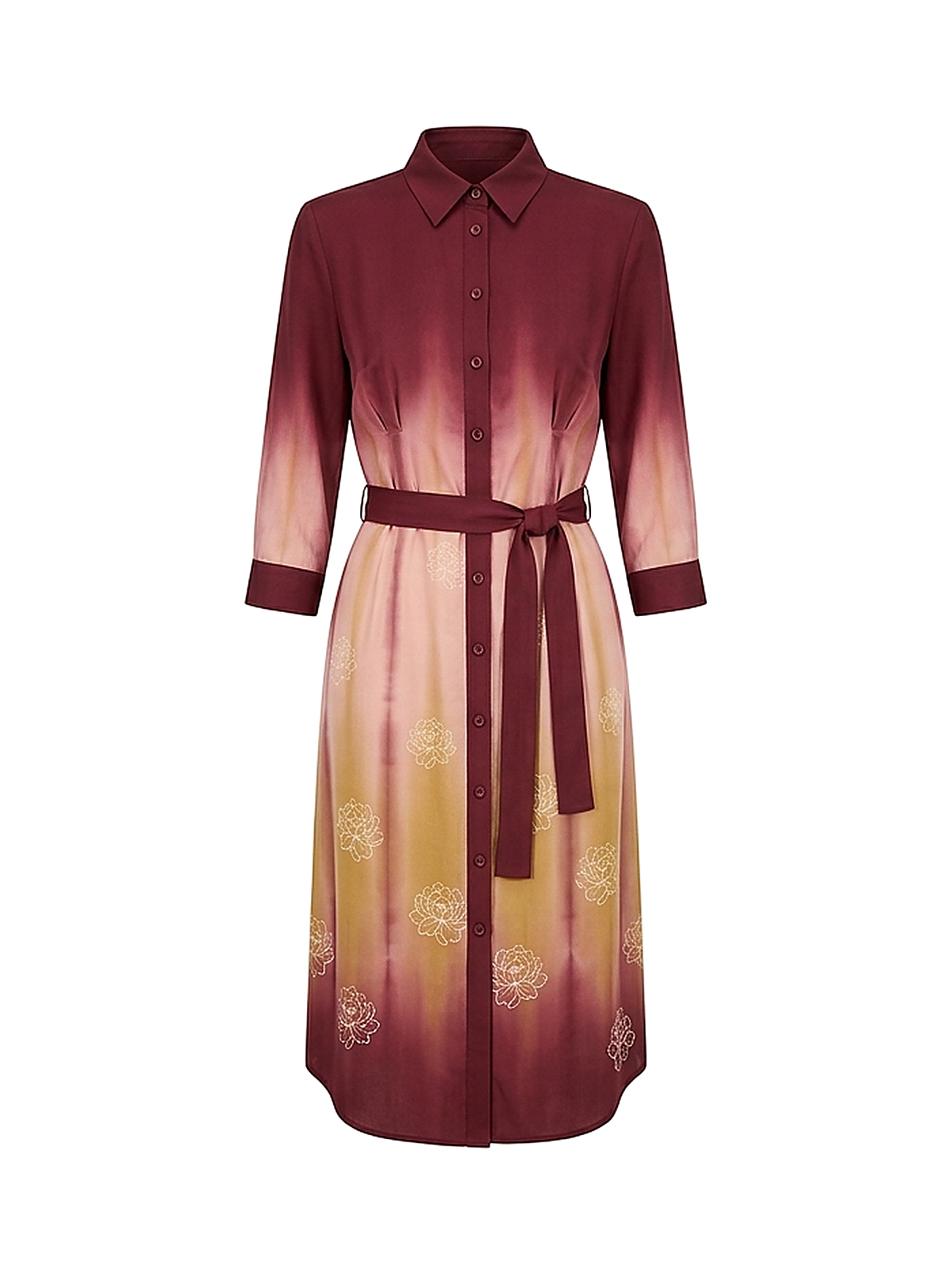 Zyliachic Tencel/Lyocell Collar Shirt Dress with 3/4 Sleeves — Office-Ready Elegance - Maroon