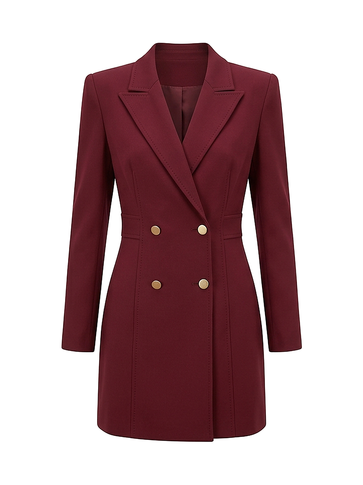 Zyliachic Crepe V-Neck Blazer Dress with Gold-Tone Buttons — Modern Office Refinement - Maroon