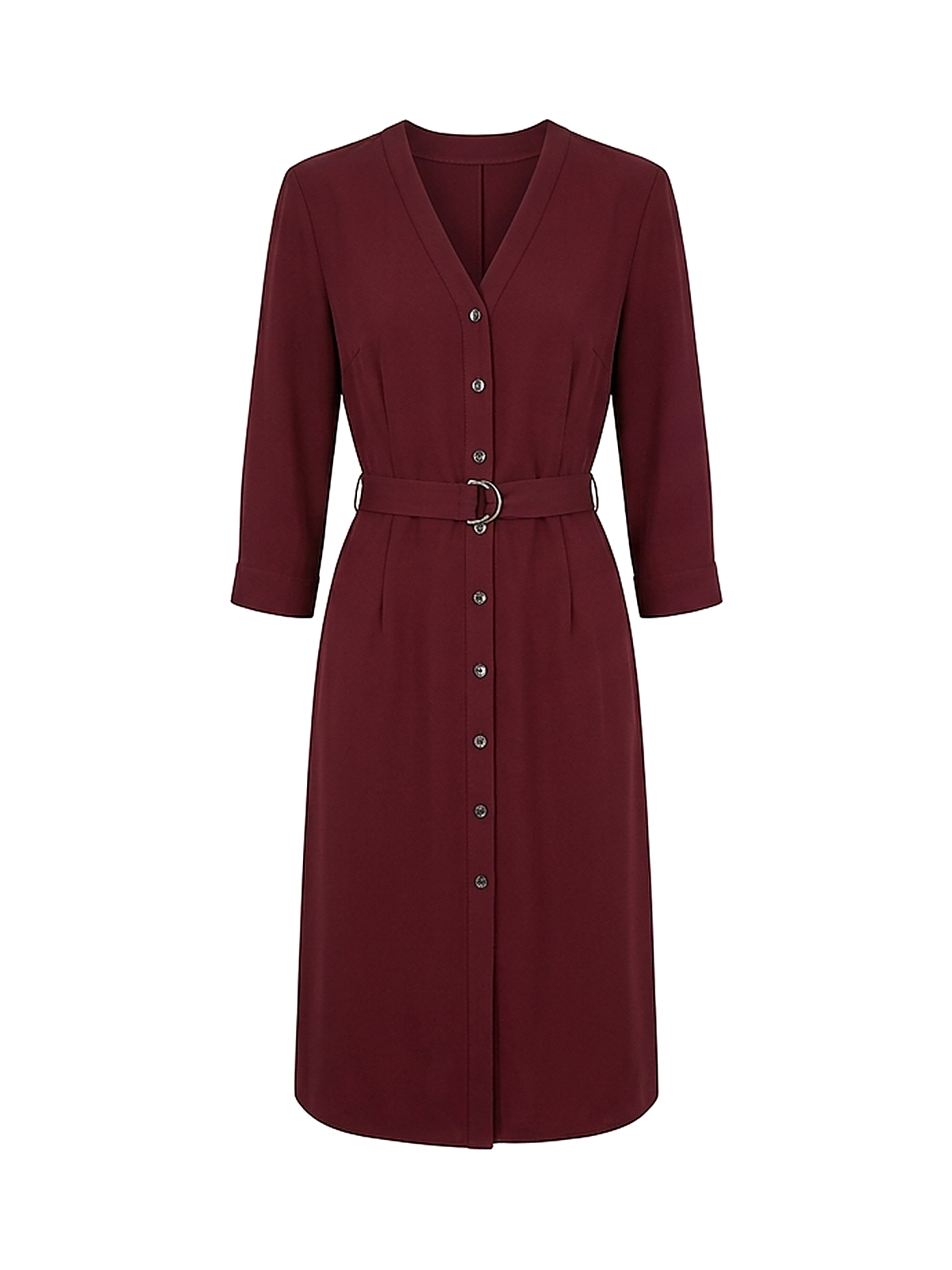 Zyliachic Crepe V-Neck Shirt Dress with Cinched Waist for Modern Office Style - Maroon