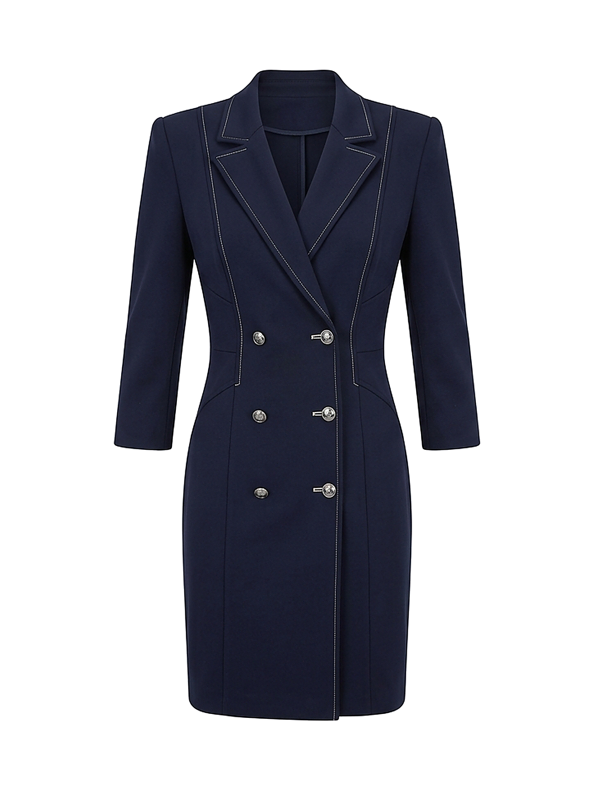 Zyliachic Ponte V-Neck Blazer Dress with Button Front Closure — Office Chic - Navy