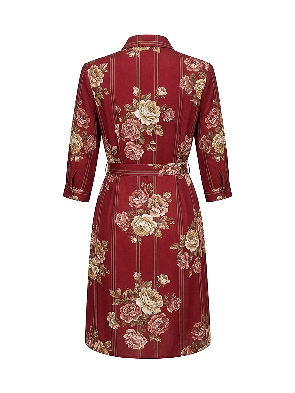 Zyliachic Tencel/Lyocell Button-Front Shirt Dress with 3/4 Sleeves — Office Ready Elegance - Red Back