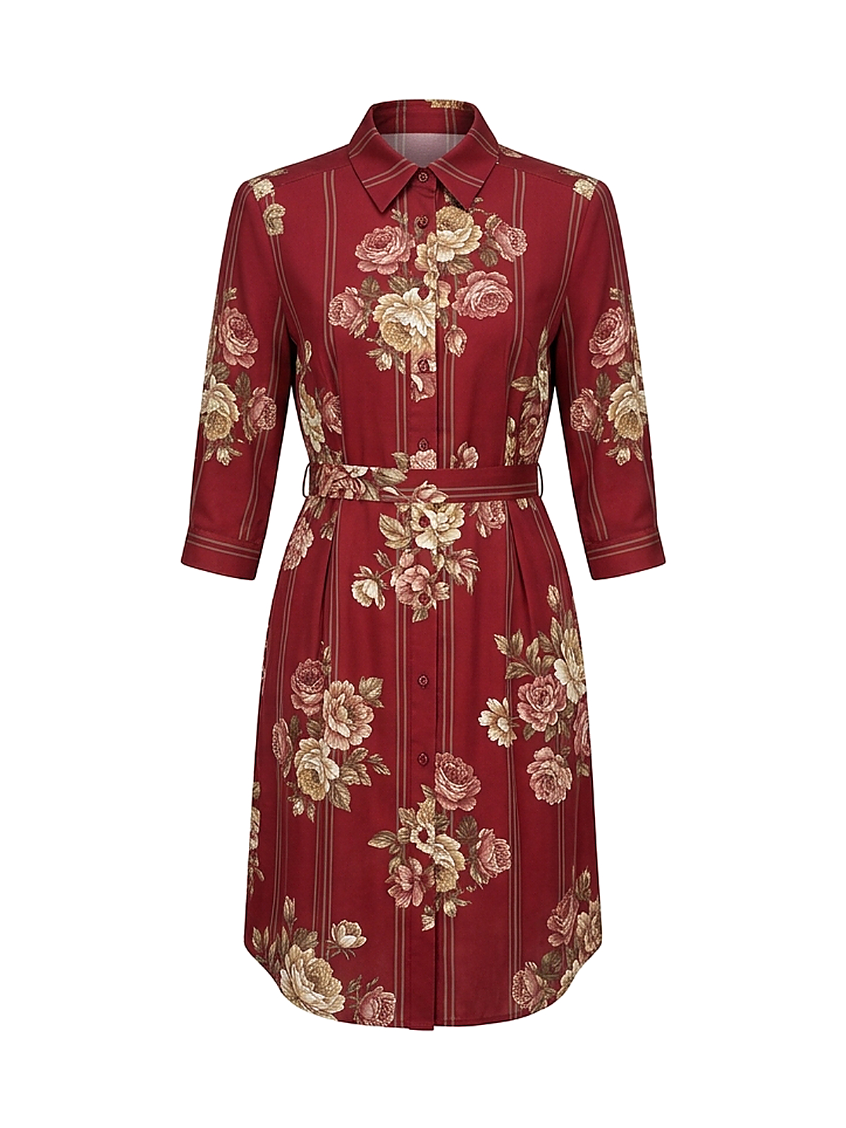 Zyliachic Tencel/Lyocell Button-Front Shirt Dress with 3/4 Sleeves — Office Ready Elegance - Red