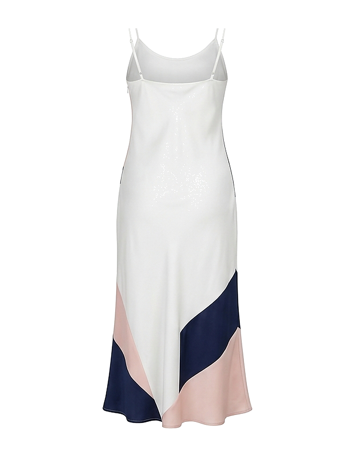 Zyliachic Matte Satin V-Neck Slip Dress with Color Block Pattern — Office Chic - White Back