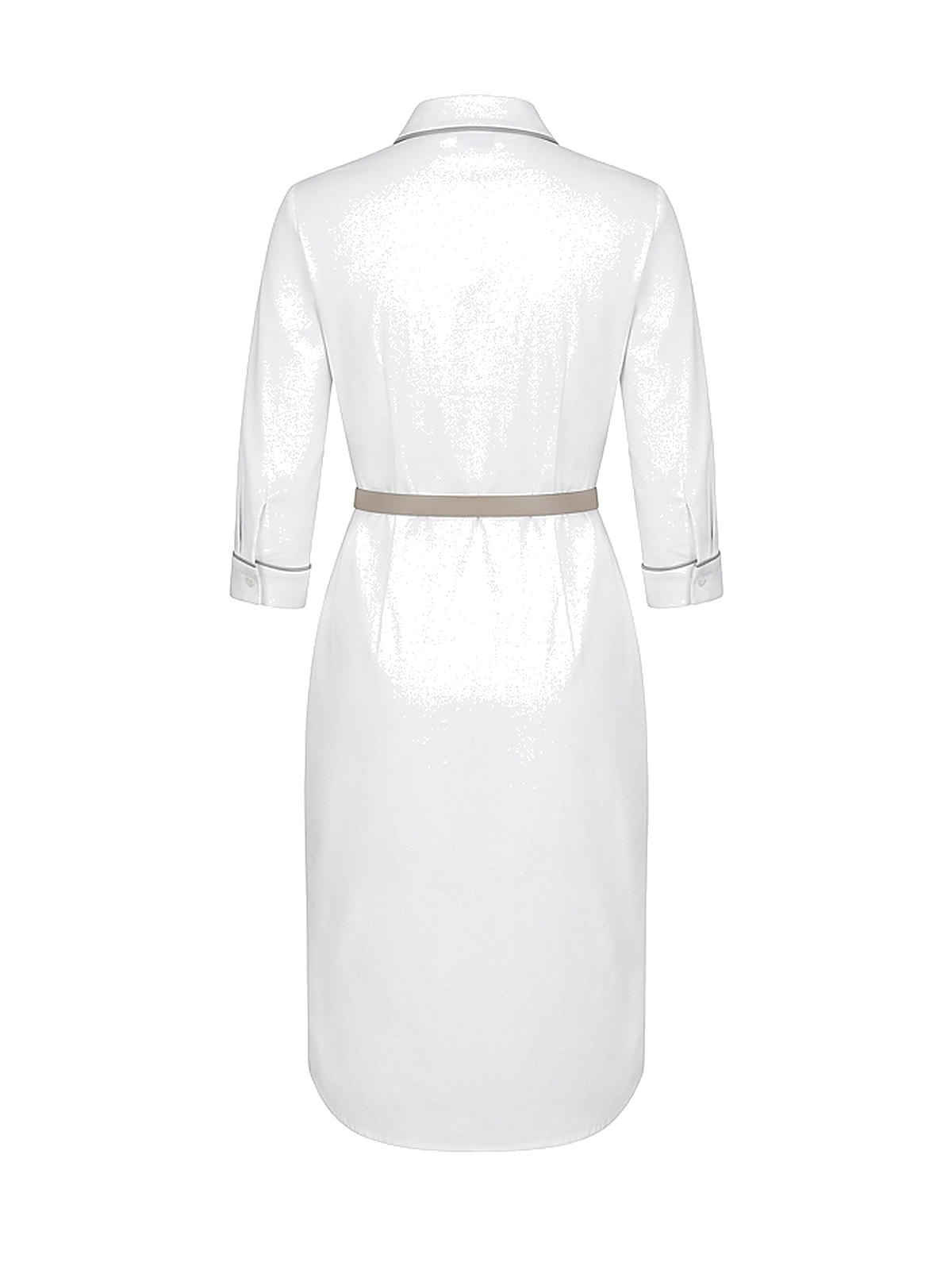 Zyliachic Stretch Poplin Collared Shirt Dress with Waist-Defining Belt — Office Ready - White Back