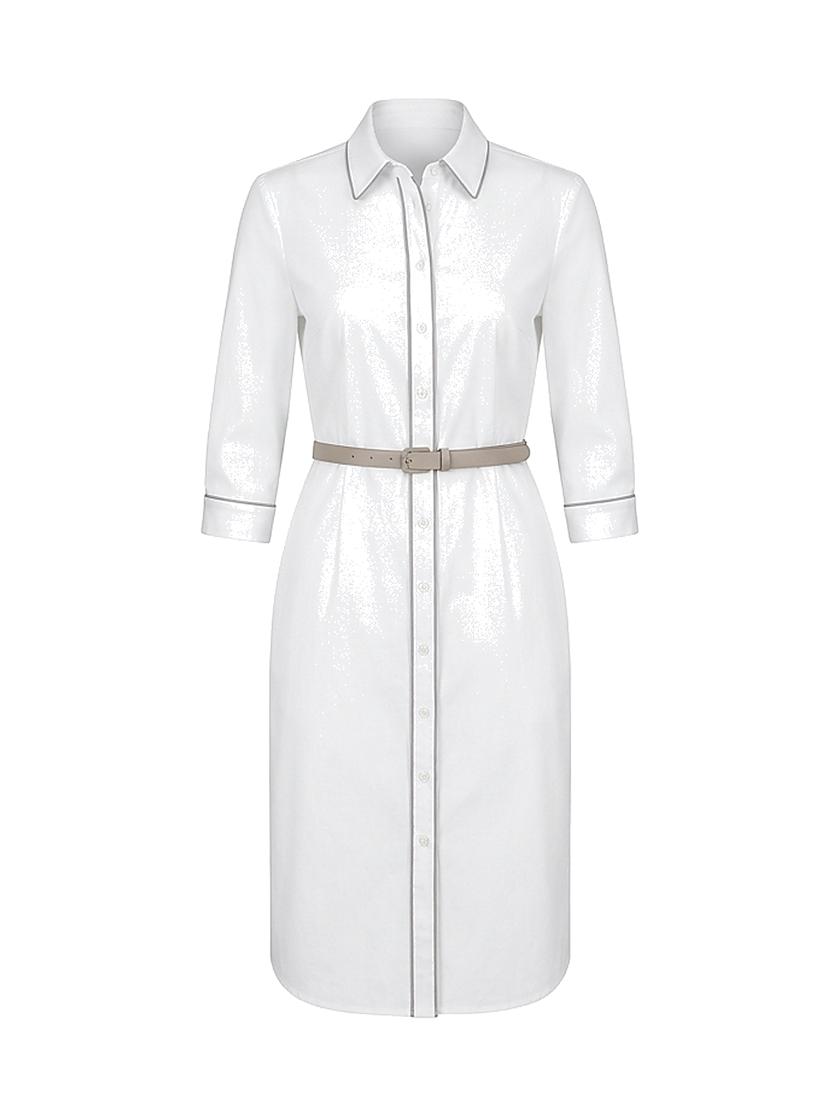 Zyliachic Stretch Poplin Collared Shirt Dress with Waist-Defining Belt — Office Ready - White